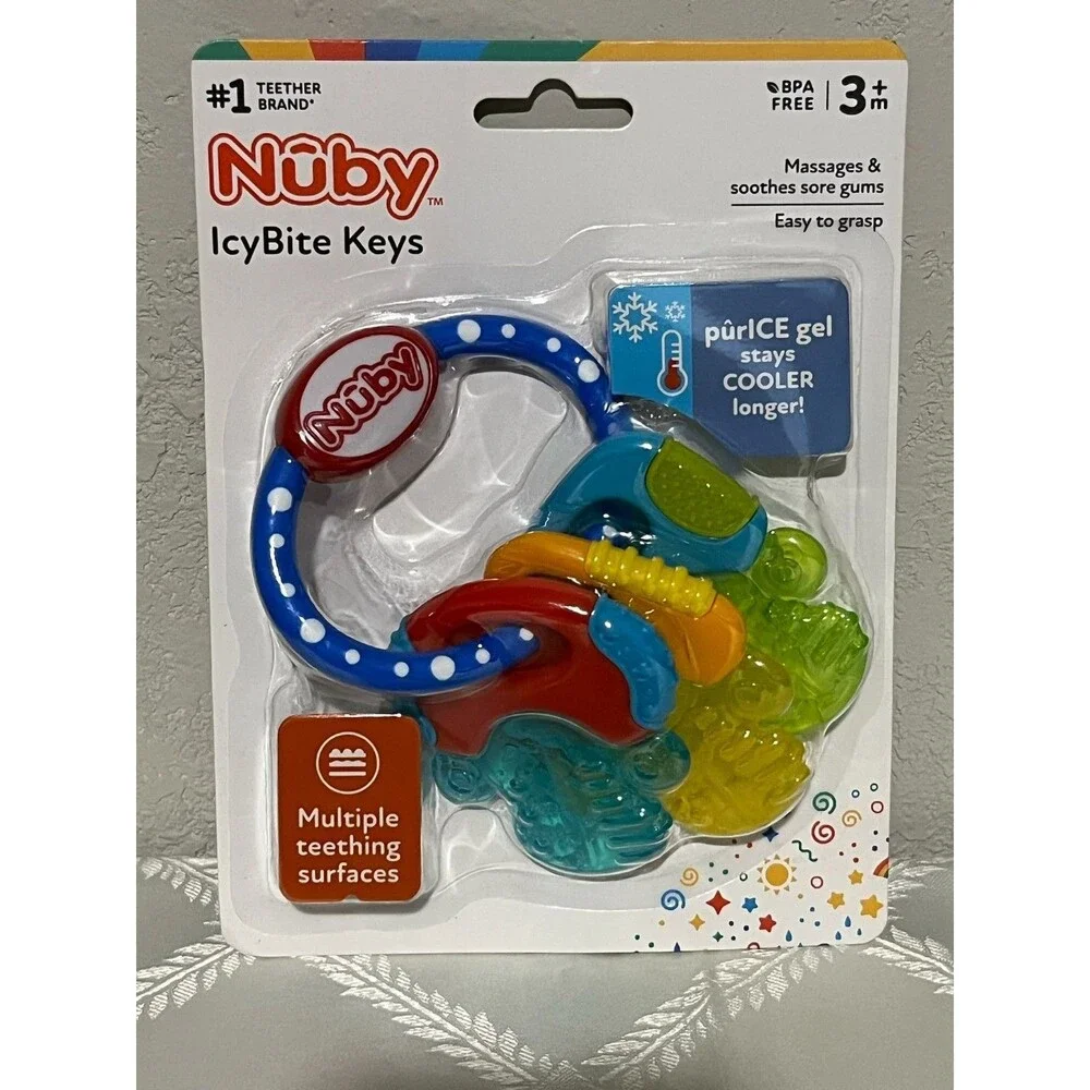Nuby Ice Gel Multi-surface Teether Keys Silicone Teething Toy Easy Grip Design